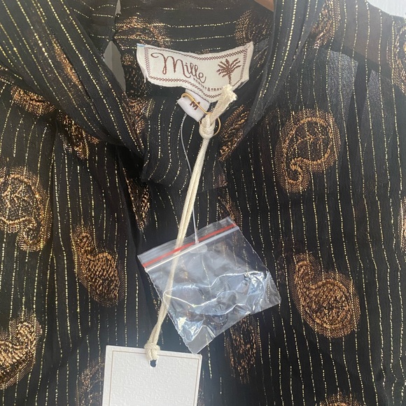⭐️ NWT MILLE Charlotte Metallic Top Black/Gold Paisley Sz M - Picture 9 of 10
